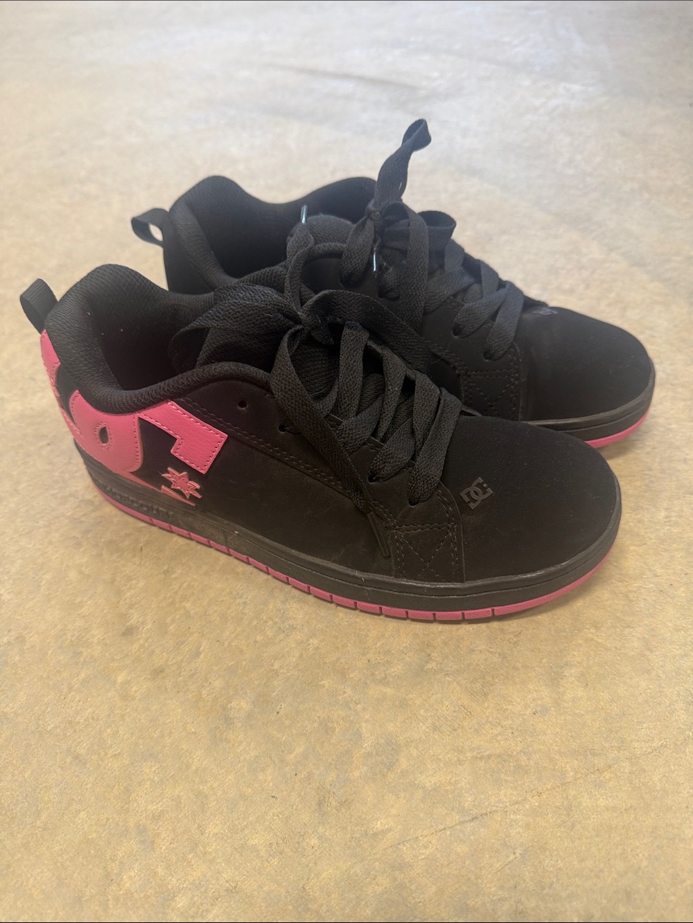 DC Black and Pink Low-Top Skate Sneakers